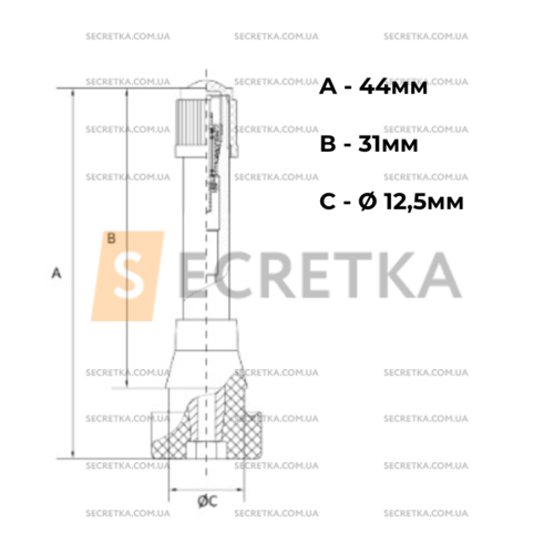 Вентель безкамерний Ø12.5/31*44 мм (TR600HP)