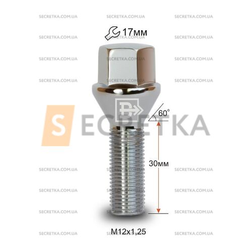 Болт колесный Vector M12x1,25x30 Конус (K 172120 Cr)