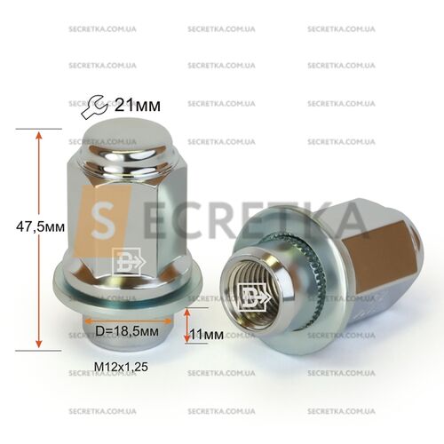 Гайка колесная M12x1,25x47 Пресшайба (724844 Cr)