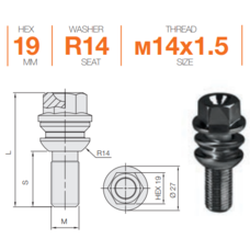Болт колесный Ellis M14x1,5x37 Сфера (B652B)