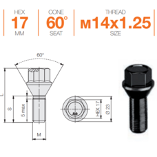 Болт колесный Ellis M14x1,25x40 Конус (B179B)