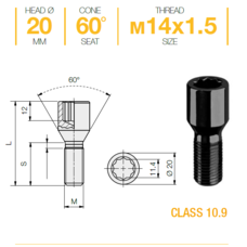 Болт колесный Ellis M14x1,5x28 Конус (B402B)