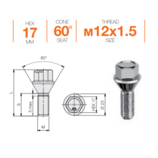 Колісний болт Ellis M12x1,5x35 Конус (B107)