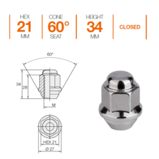 Гайка колесная Ellis M12x1,5x34 Конус (N1118)