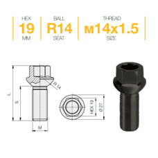 Болт колесный Ellis M14x1,5x34 Сфера (B1025)