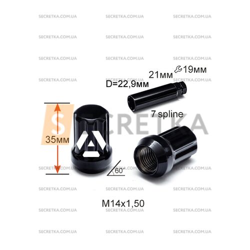 ALFARRO | Гайка шлицевая A211448SD BK М14х1,5х35мм Конус Черный