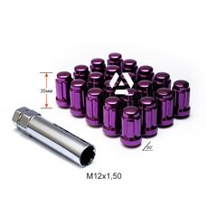 Гайка шлицевая A211445SD PP-20 М12х1,5х35мм Конус Фиолетовый хром 20гаек+1 спец.ключ в комплекте