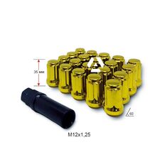 Гайка шлицевая A211444SD GD-20 M12х1,25х35 мм Конус Золотой хром 20 гаек + 1 спец.ключ в комплекте