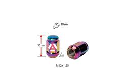 Гайка колесная A801444 SC M12х1,25х35мм Конус (Matiz, Nissan, Niva, Subaru, Suzuki) Закрыта Радужный Хром Ключ19
