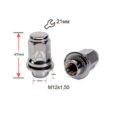 ALFARRO | Гайка колесная A724845 M12х1,5х47мм Прессшайба D-18,5 (Toyota LC Prado, Highlander; Lexus GX 470, Chery Tiggo)