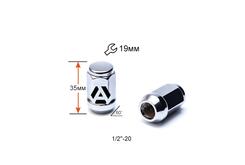 Гайка колесная A801442 Cr 1/2"-20 Хром высота 35 мм Конус с выступом, закрытая, ключ 19мм