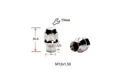 ALFARRO | Гайка колесная A411445 ЭТ Cr M12X1,50 Хром высота 36,6 мм Конус с носиком(D=15,5мм), закр., ключ 19мм
