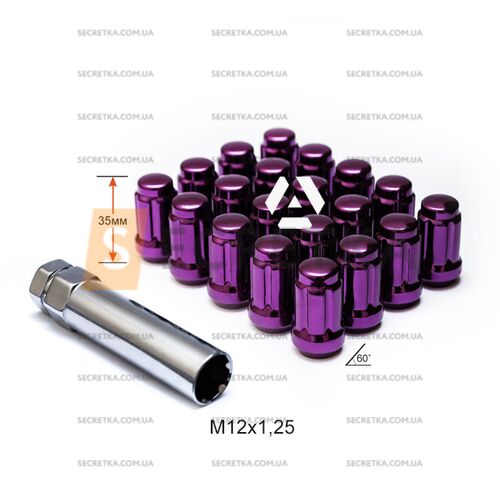 Гайка шлицевая A211444SD PP-20 М12х1,25х35мм Конус Фиолетовый хром 20гаек+1 спец.ключ в комплекте