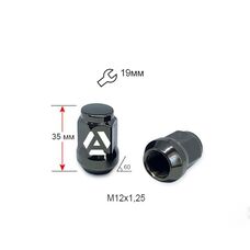 Гайка колесная A801444 GB M12х1,25х35мм Конус (Matiz, Nissan, Niva, Subaru, Suzuki) Закрытая Темно-серый Ключ19
