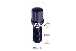 Болт колесный шлицевой A174110SD BA Cr М14х1,5х28мм Конус Черный Хром (Alfa Romeo, BMW, Fiat, Citroen, Saab, Peugeot, Renault, Volvo) для узких отверстий в диске Ключ-Адаптер AK192106SD