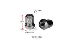 ALFARRO | Гайка колесная A801445PCD М12х1,5х34мм Конус со смещением +-1мм (Mazda, Kia, Hyundai, Daihatsu) Закрытая Хром Ключ 19