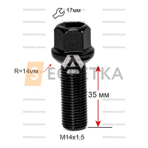 ALFARRO | Болт колесный A184137M BA М14х1, 5х35мм Сфера R14 Черный Ключ 17 (Mercedes-Benz)