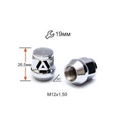 Гайка колесная A801145 М12х1, 5х26, 5мм Конус (Mazda, Kia, Hyundai, Daihatsu) Закрыта Хром Ключ 19