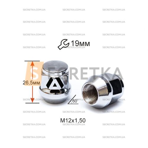 Гайка колесная A801145 М12х1, 5х26, 5мм Конус (Mazda, Kia, Hyundai, Daihatsu) Закрыта Хром Ключ 19