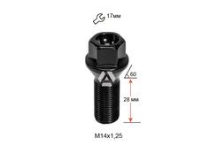 Болт колесный A177110 BK М14х1, 25х28мм Конус (BMW, Mini) Черный Ключ 17мм