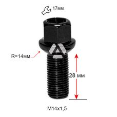 ALFARRO | Болт колесный A184110M BA М14х1,5х28мм Сфера R14 Черный Ключ 17 (Mercedes-Benz; Infiniti Q30, QX30)