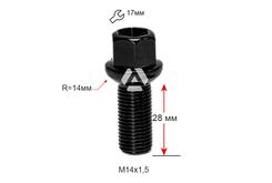 ALFARRO | Болт колесный A184110M BA М14х1,5х28мм Сфера R14 Черный Ключ 17 (Mercedes-Benz; Infiniti Q30, QX30)