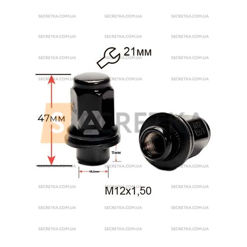 ALFARRO | Гайка колесная A724845 BА M12х1,5х47мм Прессшайба D-18,5 (Toyota LC Prado, Highlander; Lexus GX 470, Chery Tiggo) Закрыта Черный хром