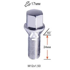 Болт колесный A175095 Cr М12х1,5х24мм Конус (BMW, Daewoo, Fiat, Nissan, Opel, Renault, Smart, Suzuki)
