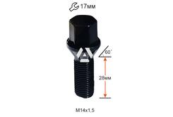 Болт колесный A174110 BA Cr М14х1,5х28мм Конус Черный Хром Ключ 17 (Alfa Romeo, BMW, Fiat, Citroen, Saab, Peugeot, Renault, Volvo)