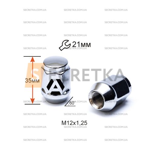 Гайка колесная A901444 М12х1,25х35мм Конус (Matiz, Nissan, Niva, Subaru, Suzuki) Закрытая Хром Ключ 21