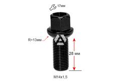 ALFARRO | Болт колесный A184110 BA М14х1,5х28мм Сфера R13 Черный Ключ 17 (Audi, Seat, Skoda, Mercedes-Benz, Volkswagen)