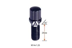 Болт колесный шлицевой A177110SD BACr М14х1,25х28мм Конус Черный Хром (BMW, Mini) для узких отверстий в диске Ключ-Адаптер AK192106SD