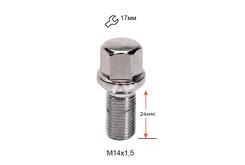 ALFARRO | Болт колесный A184095 Cr М14х1,5х24мм Сфера Хром Ключ 17 (Audi, Seat, Skoda, Mercedes-Benz, Volkswagen) под железные диски