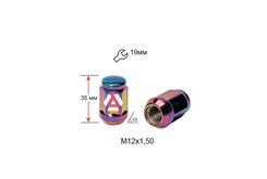 Гайка колесная A801445 SC M12х1,5х35мм Конус (Mazda, Kia, Hyundai, Daihatsu) Закрыта Радужный Хром Ключ19